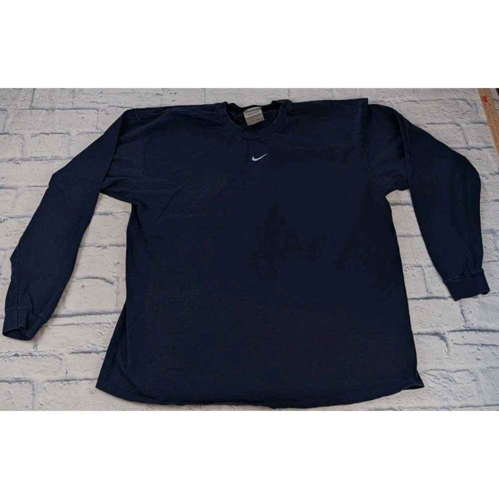 VTG 00s Nike Center Swoosh Logo Y2K Navy Blue Long Sleeve T Shirt Size Large